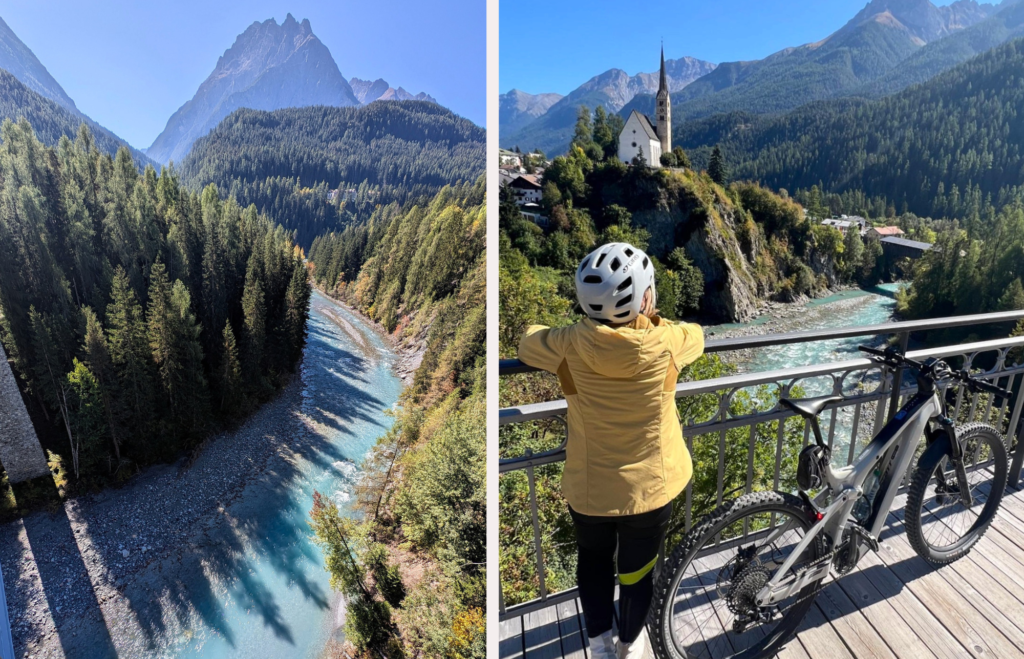 Der Blick auf den Inn ist entlang dieser Route teilweise tief eingeschnitten, fast schluchtenartig. Das schnell fließende Wasser schimmert türkis in der Sonne und umspült große, von der Natur geformte Felsblöcke.